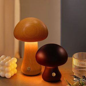 Vintage Wooden Mushroom Night Light Table Lamp