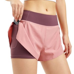 Women's 2-In-1 Running Shorts - Athletic Gym Workout Sports Shorts