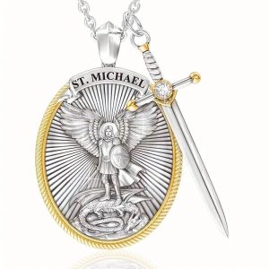 St. Michael The Archangel Necklace - Arch Angel Saint Michael Gold Pendant