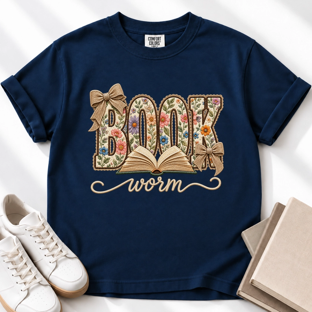 Vintage Floral Bookworm T-Shirt 5 Vintage Floral Bookworm T-Shirt - Image 1